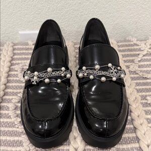 Tory Burch Black Loafers with Pearl Detailing